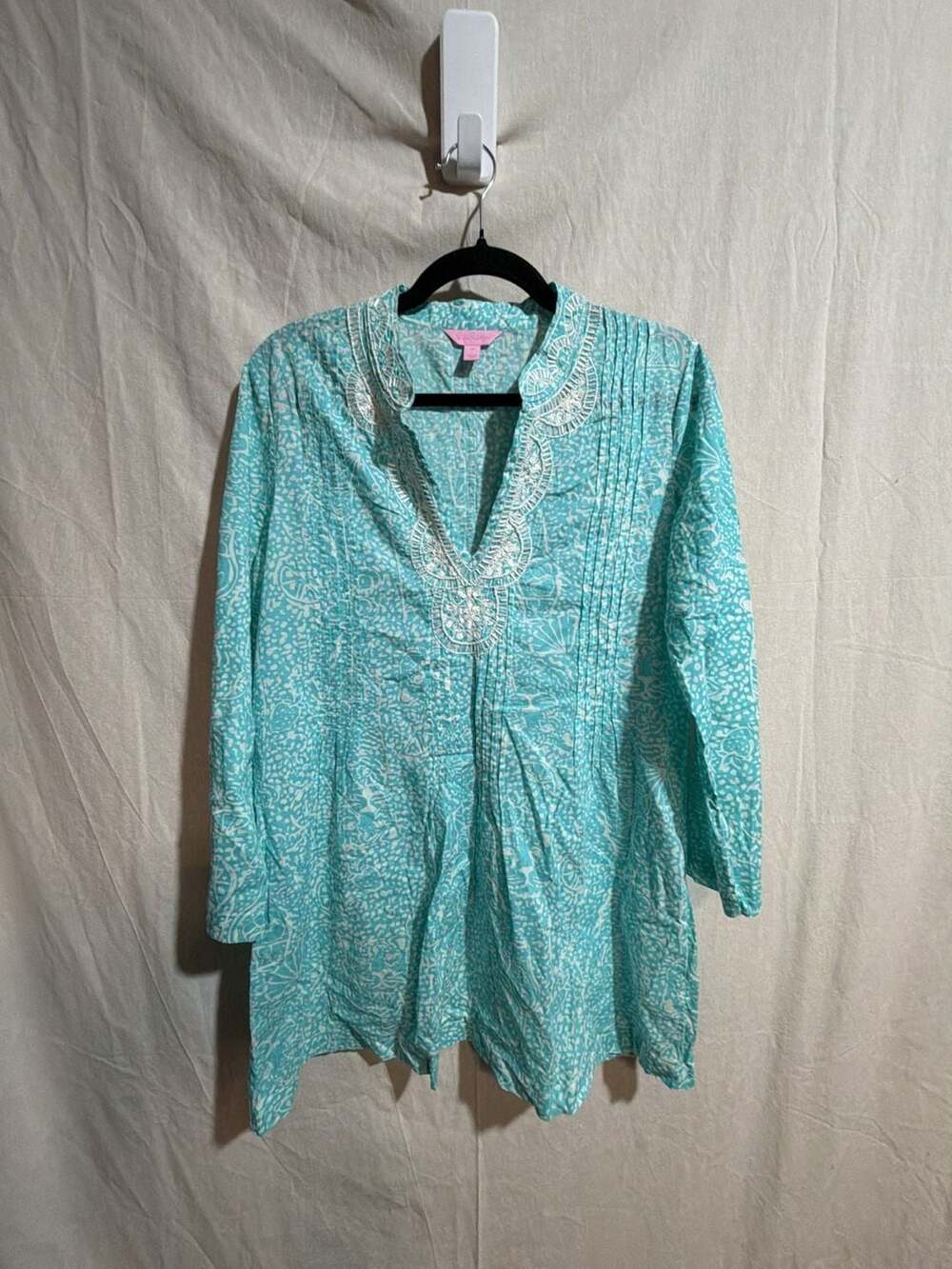 Lilly Pulitzer Sarasota Beaded Tunic Sea Cups Shorely Blue